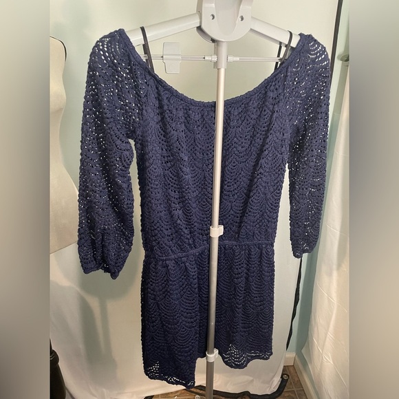 Lilly Pulitzer Scalloped‎ Shell Lace romper. Navy blue. Size medium - Picture 7 of 12